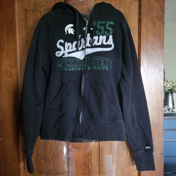 Michigan State Spartans Full-Zip Black Hoodie JR Size L Game Day MSU - Picture 1 of 8